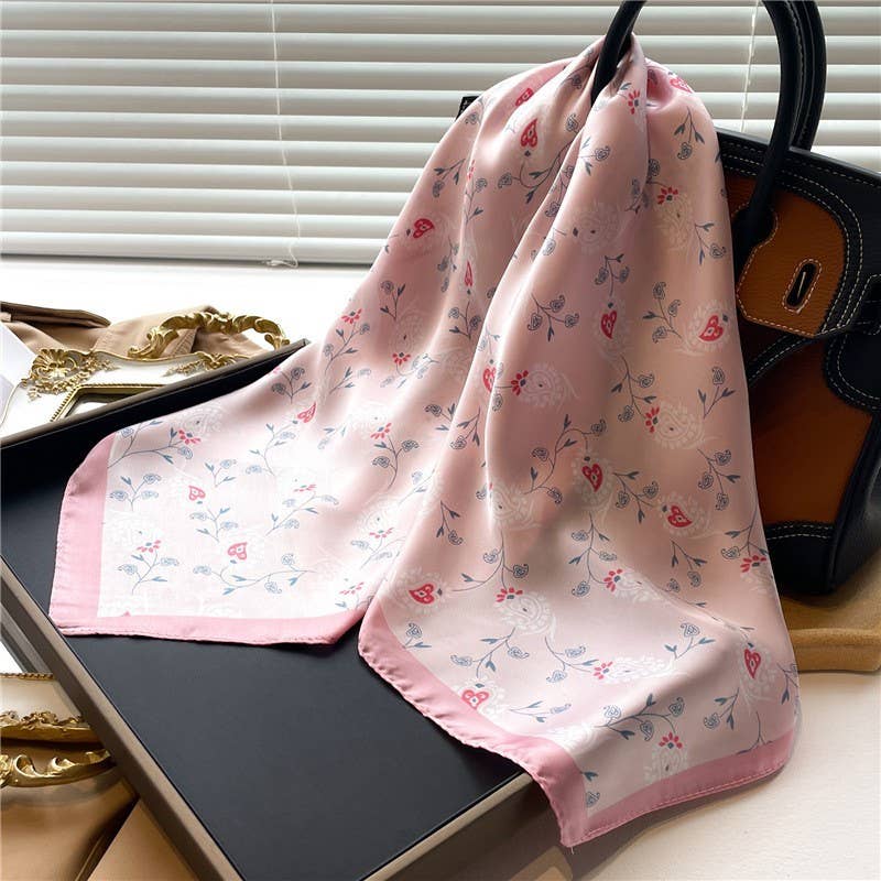 Flower Print Silky Bandana Scarf