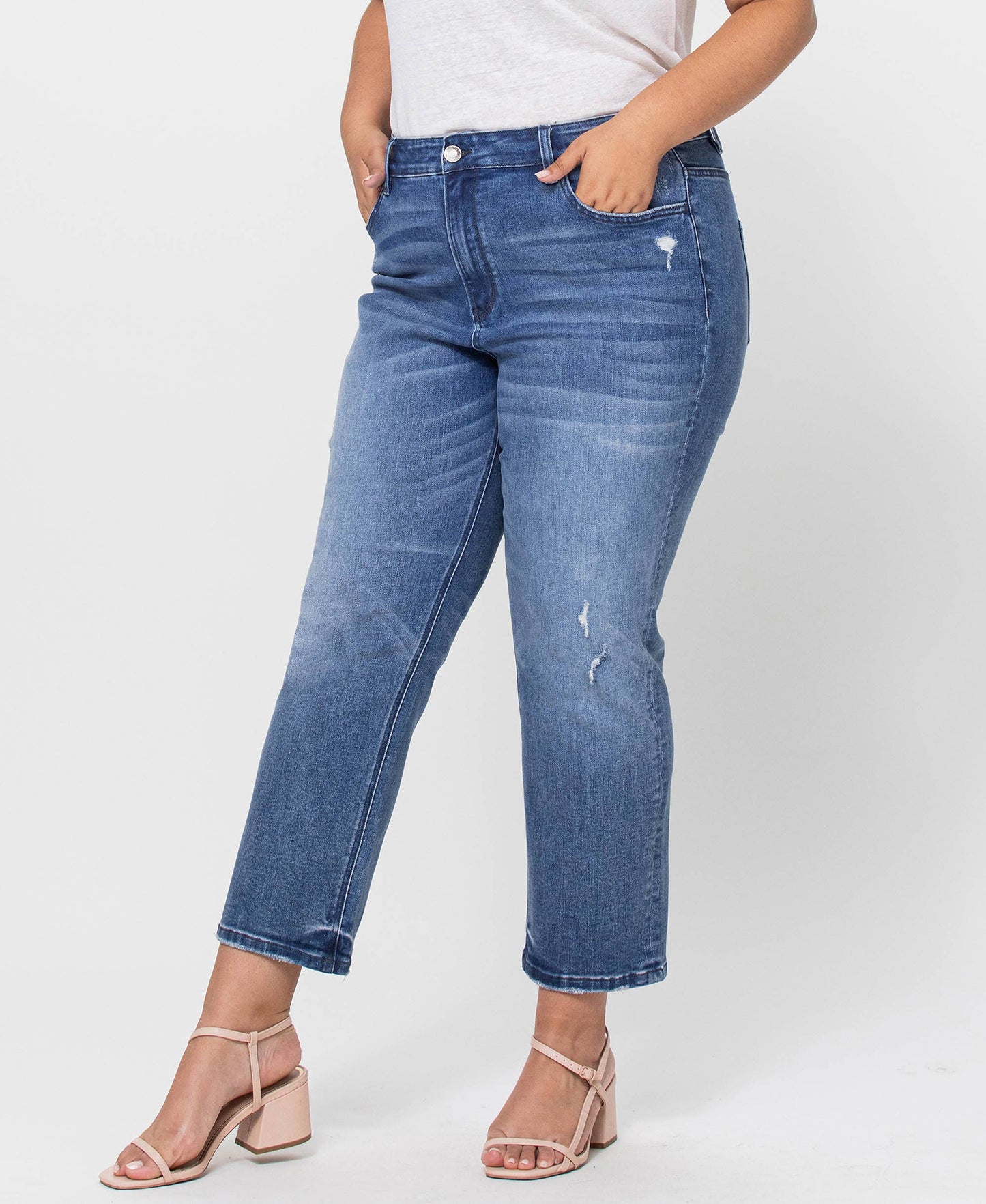 High Rise Crop Slim Straight Jeans - Plus Size