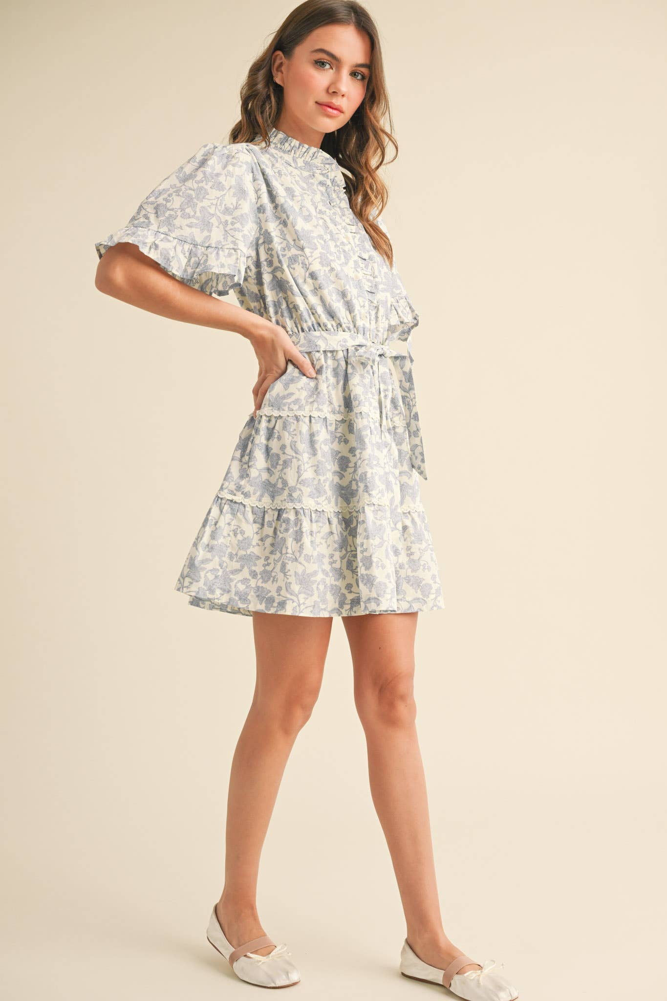 Flirty Ruffled Floral Button Down Mini Dress