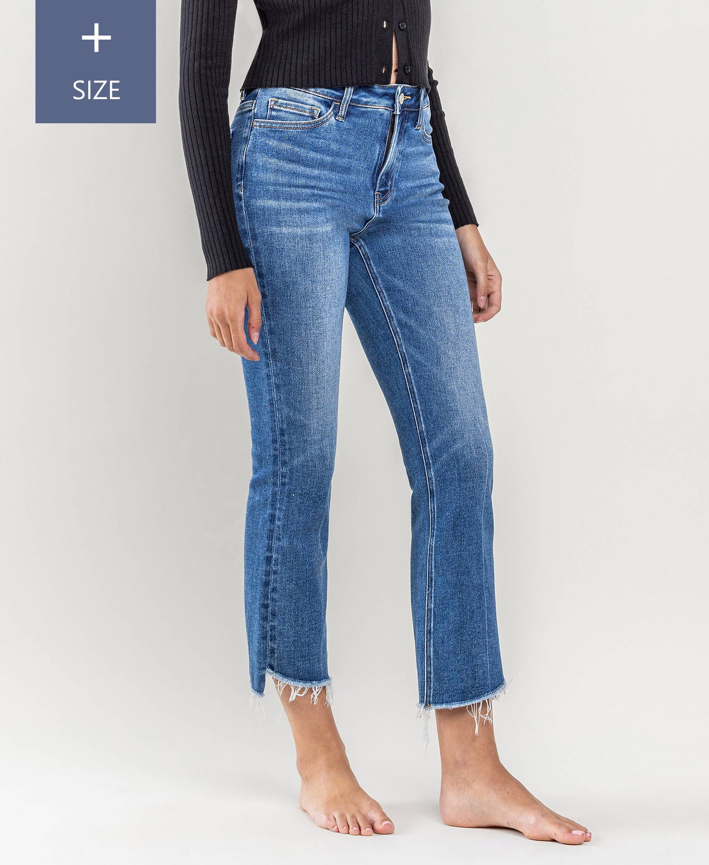 High Rise Raw Step Hem Flare Jeans - Plus Size