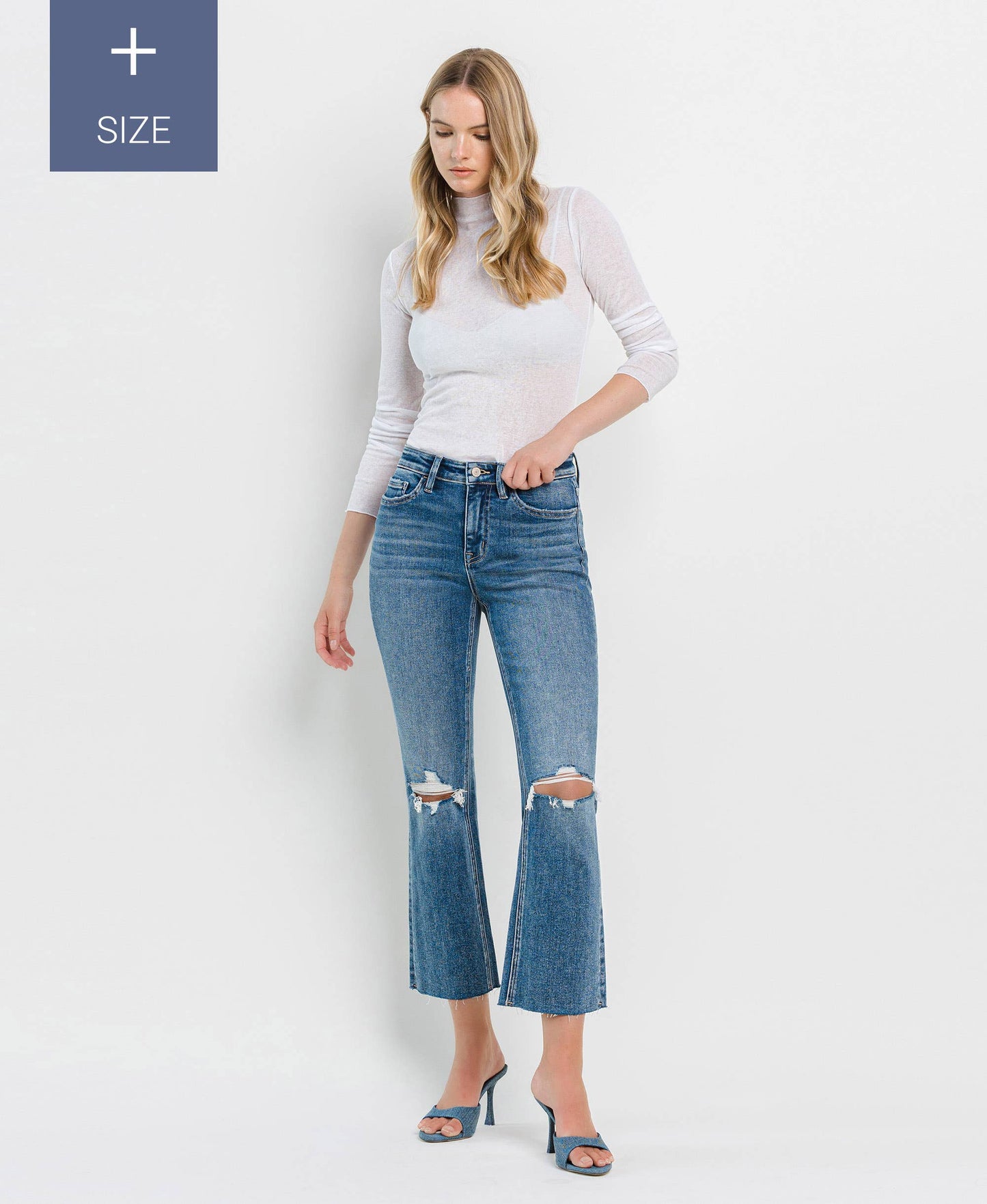 High Rise Clean Cut Raw Hem Crop Flare - Plus Size