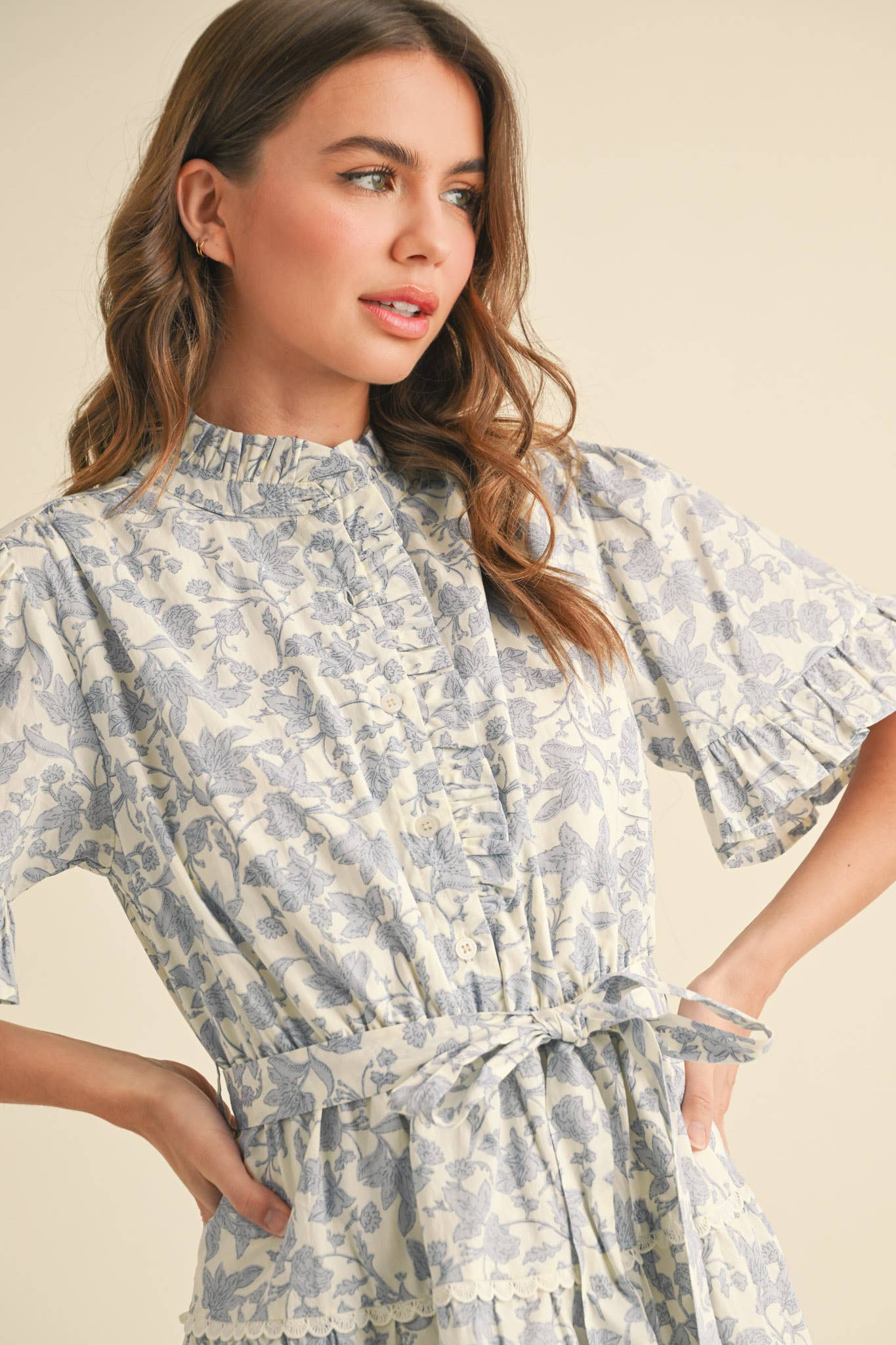 Flirty Ruffled Floral Button Down Mini Dress