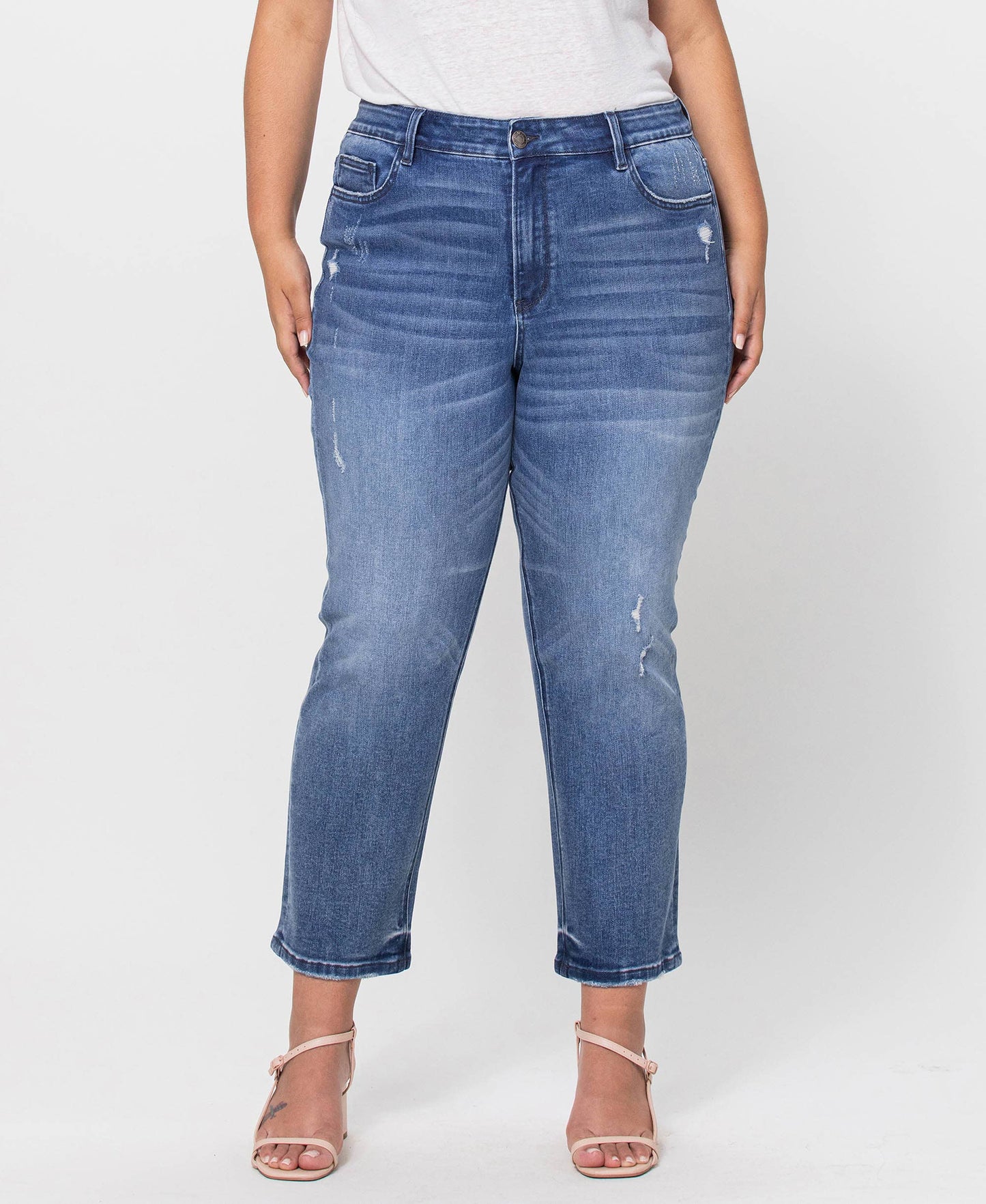 High Rise Crop Slim Straight Jeans - Plus Size