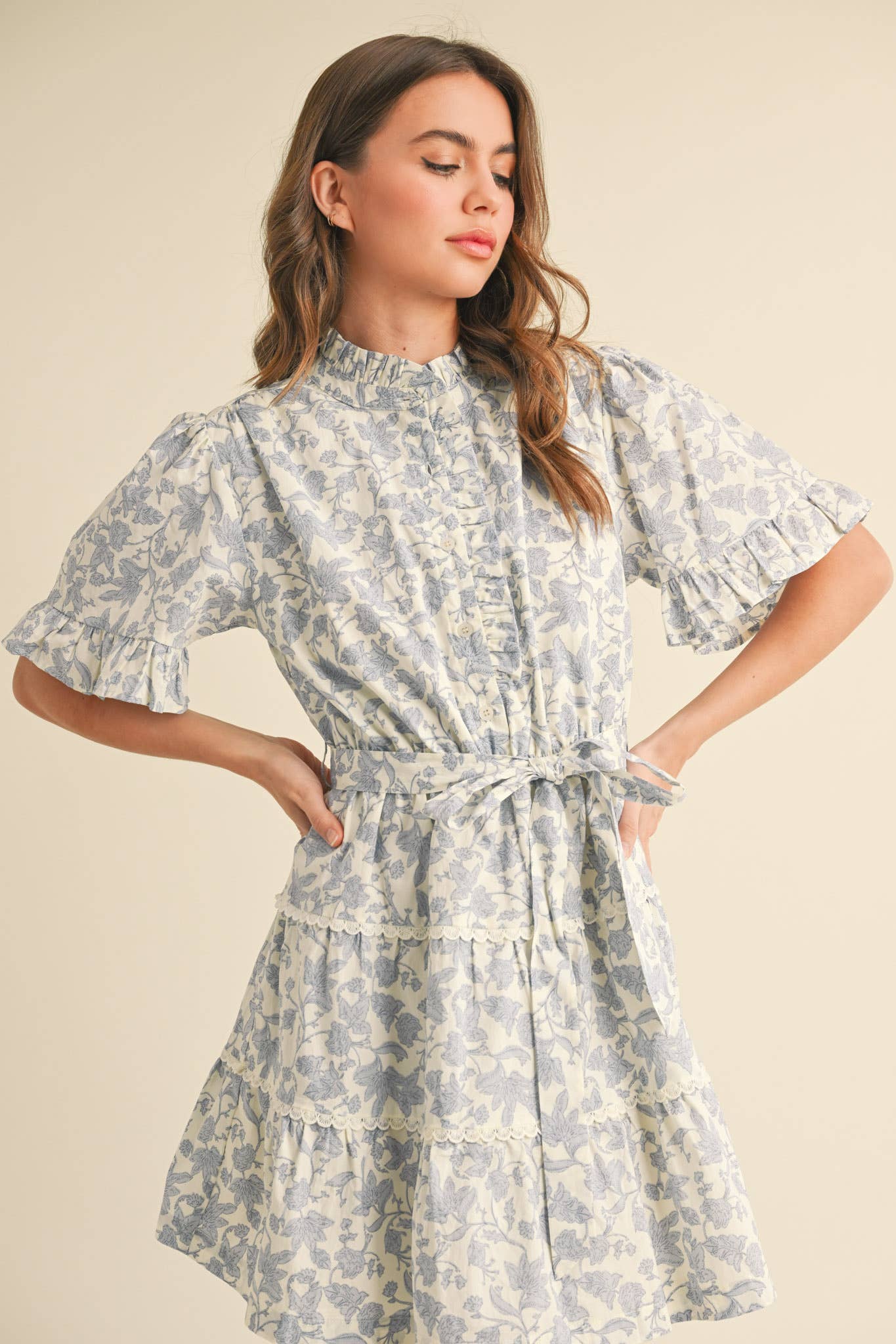 Flirty Ruffled Floral Button Down Mini Dress