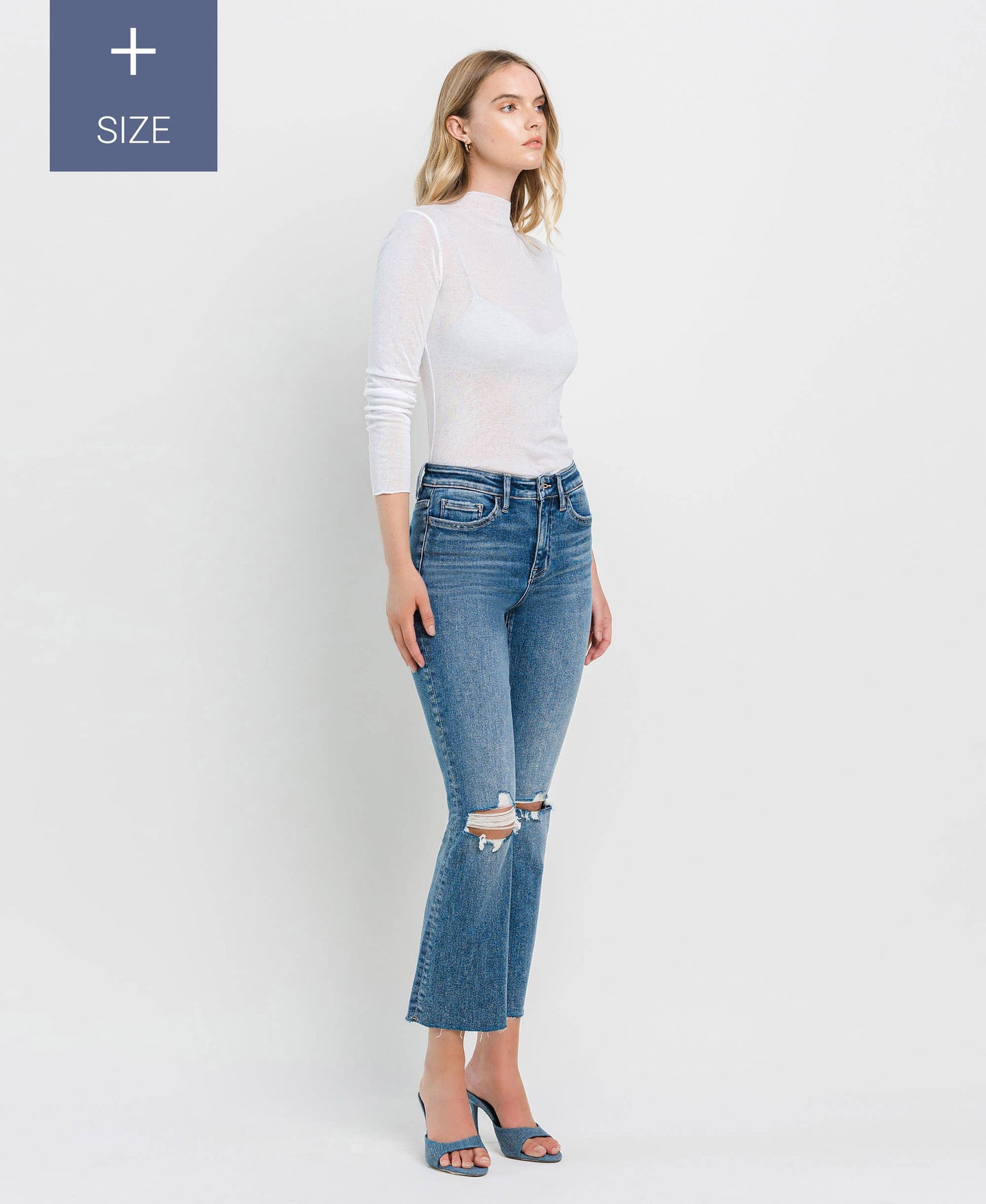High Rise Clean Cut Raw Hem Crop Flare - Plus Size