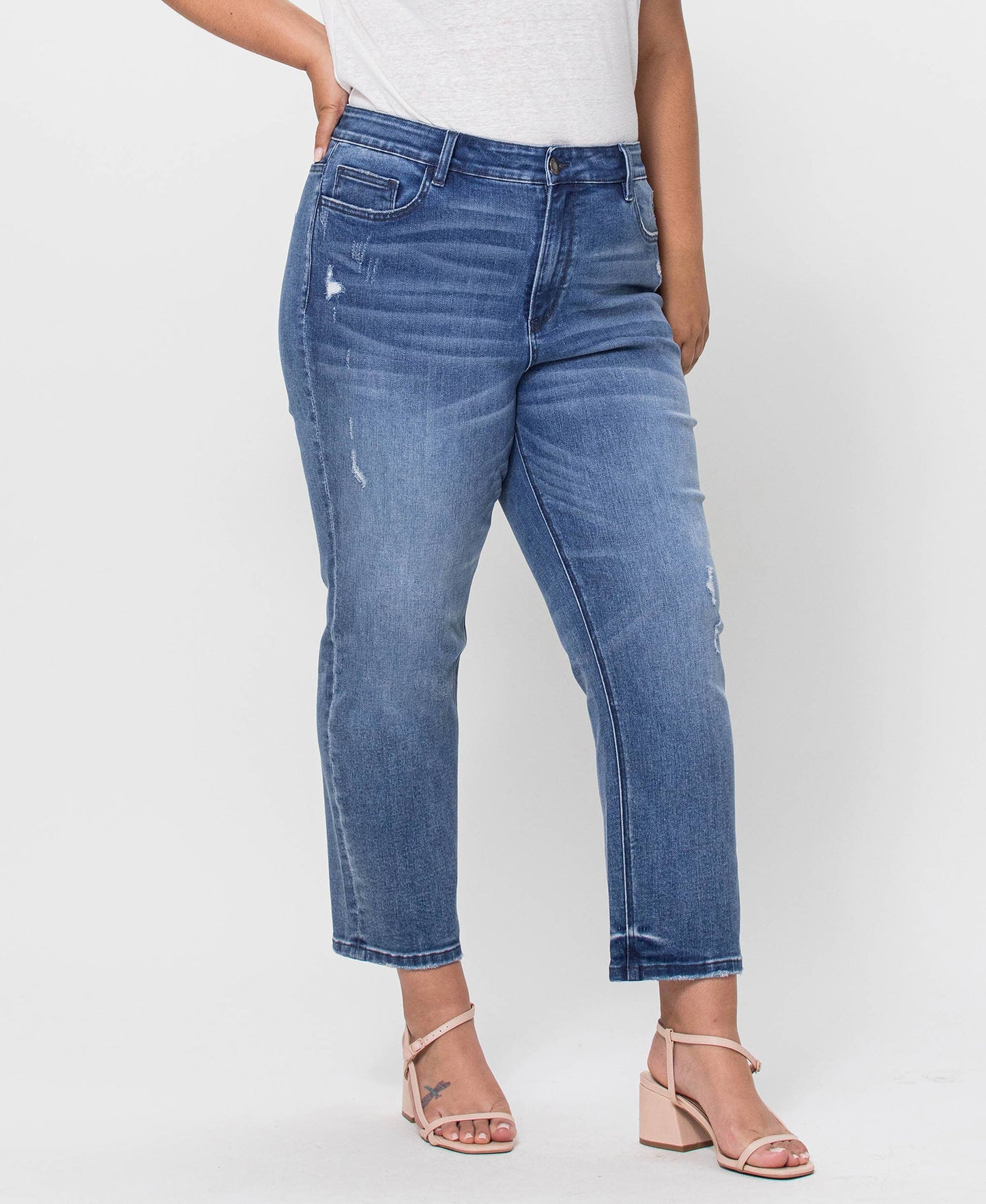High Rise Crop Slim Straight Jeans - Plus Size