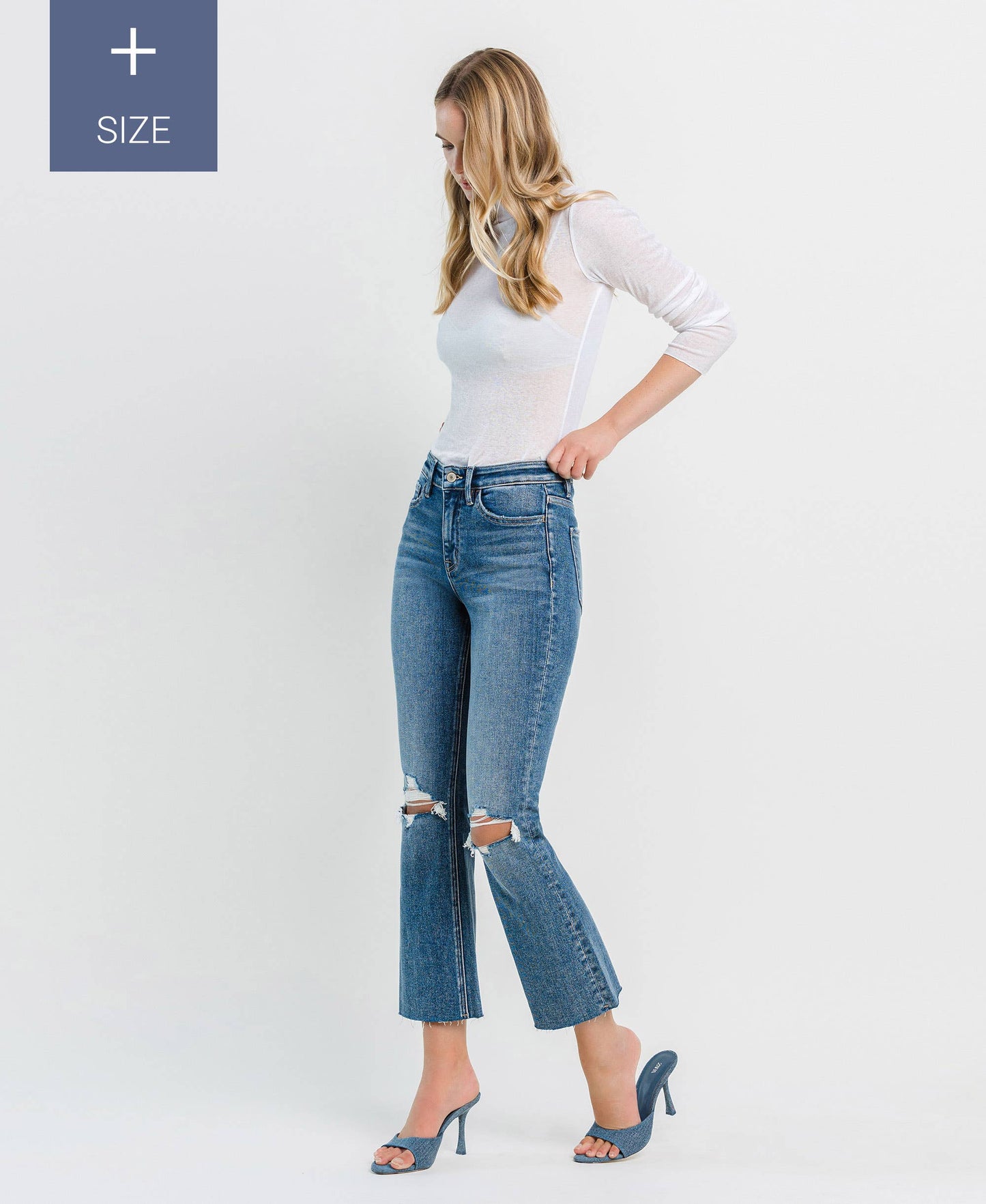 High Rise Clean Cut Raw Hem Crop Flare - Plus Size