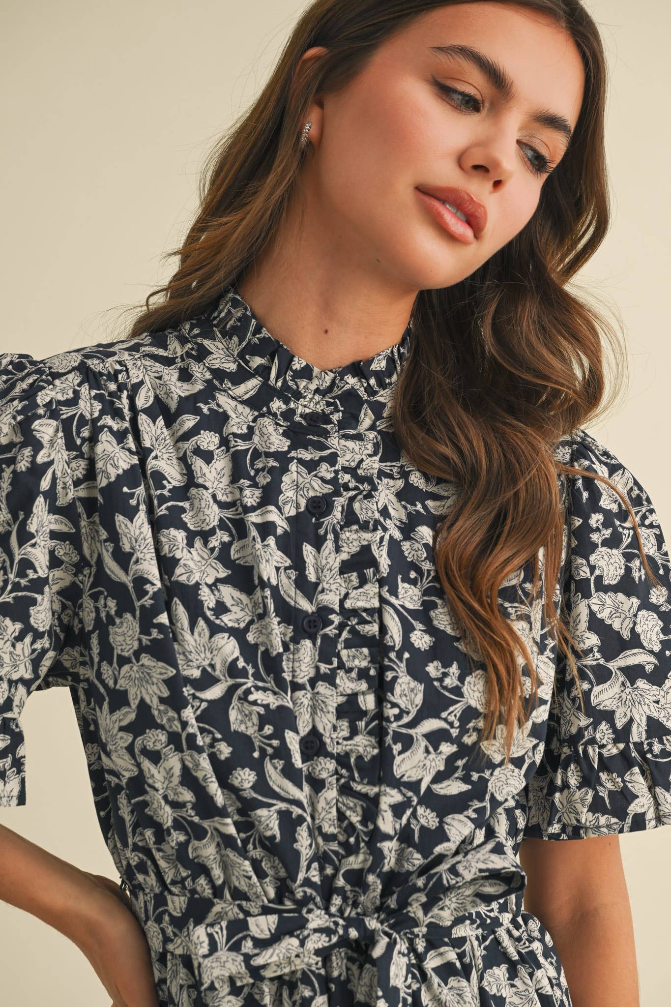 Flirty Ruffled Floral Button Down Mini Dress