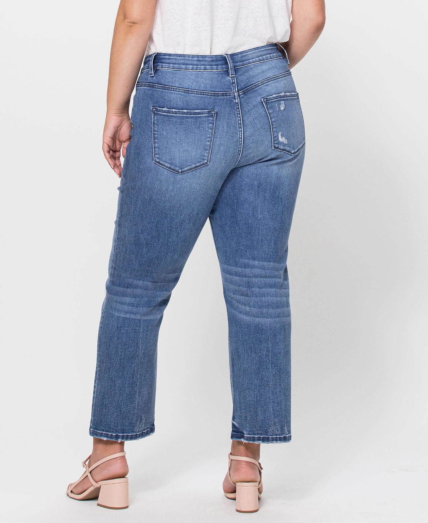 High Rise Crop Slim Straight Jeans - Plus Size