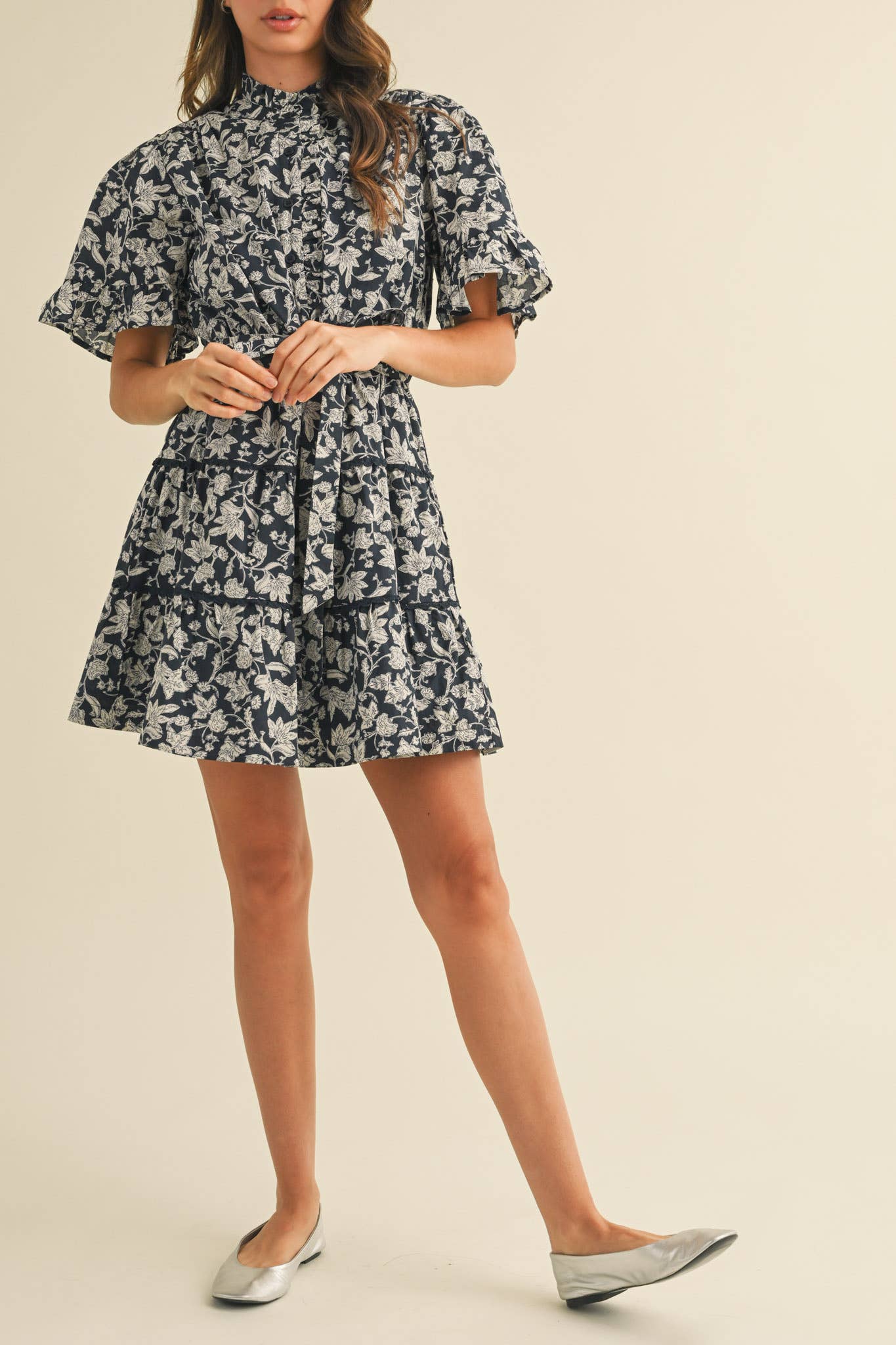 Flirty Ruffled Floral Button Down Mini Dress